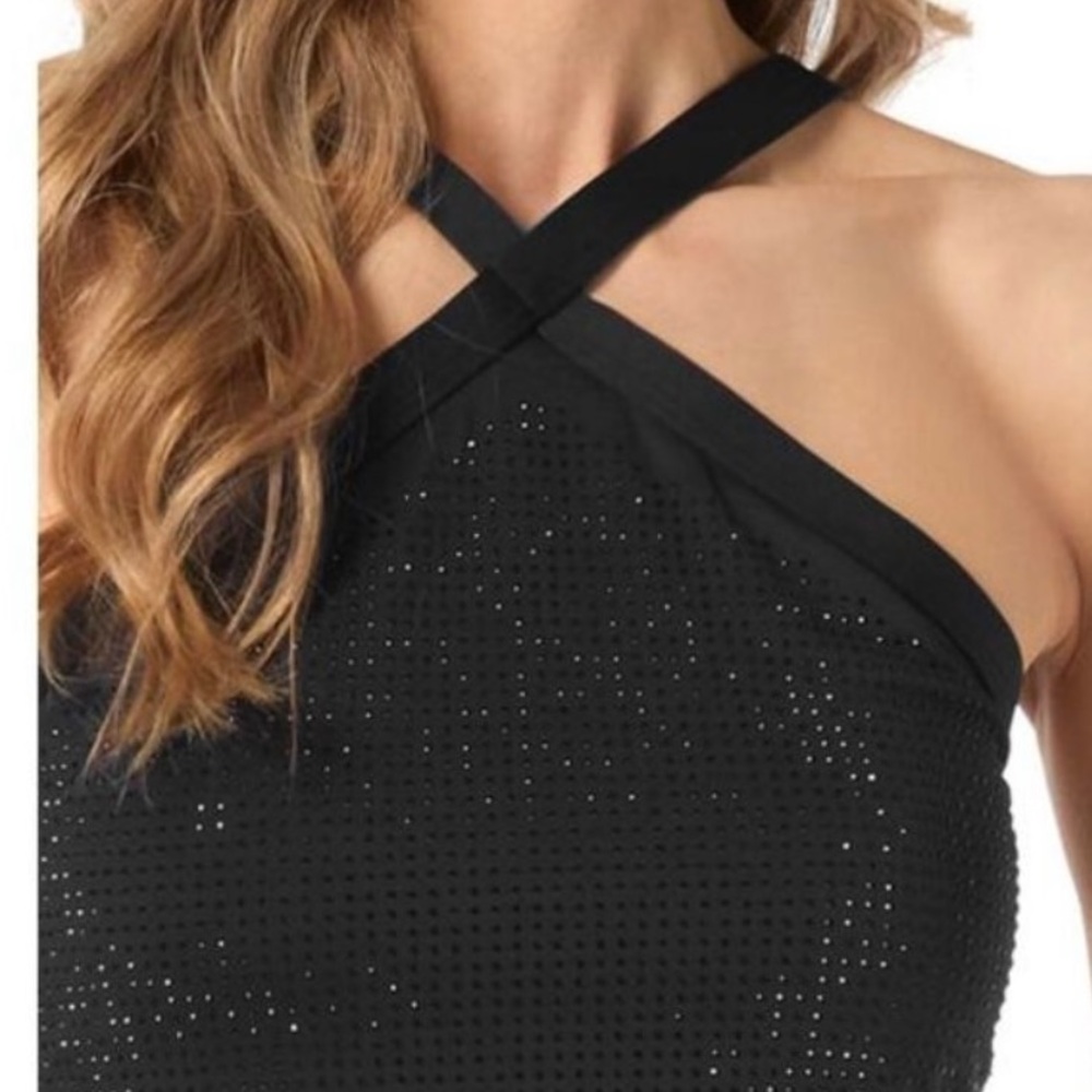 Michael Kors Black high neck tankini top with sparkles.
